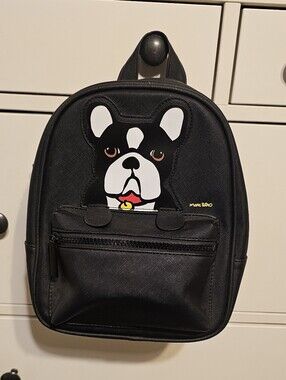 Marc Tetro Black French Bulldog Mini Backpack w/Zipper Wallet And Card Case